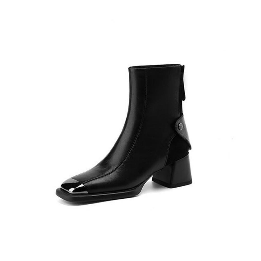 Simple Thick Sole Slightly High Heeled Iron Toe Boots