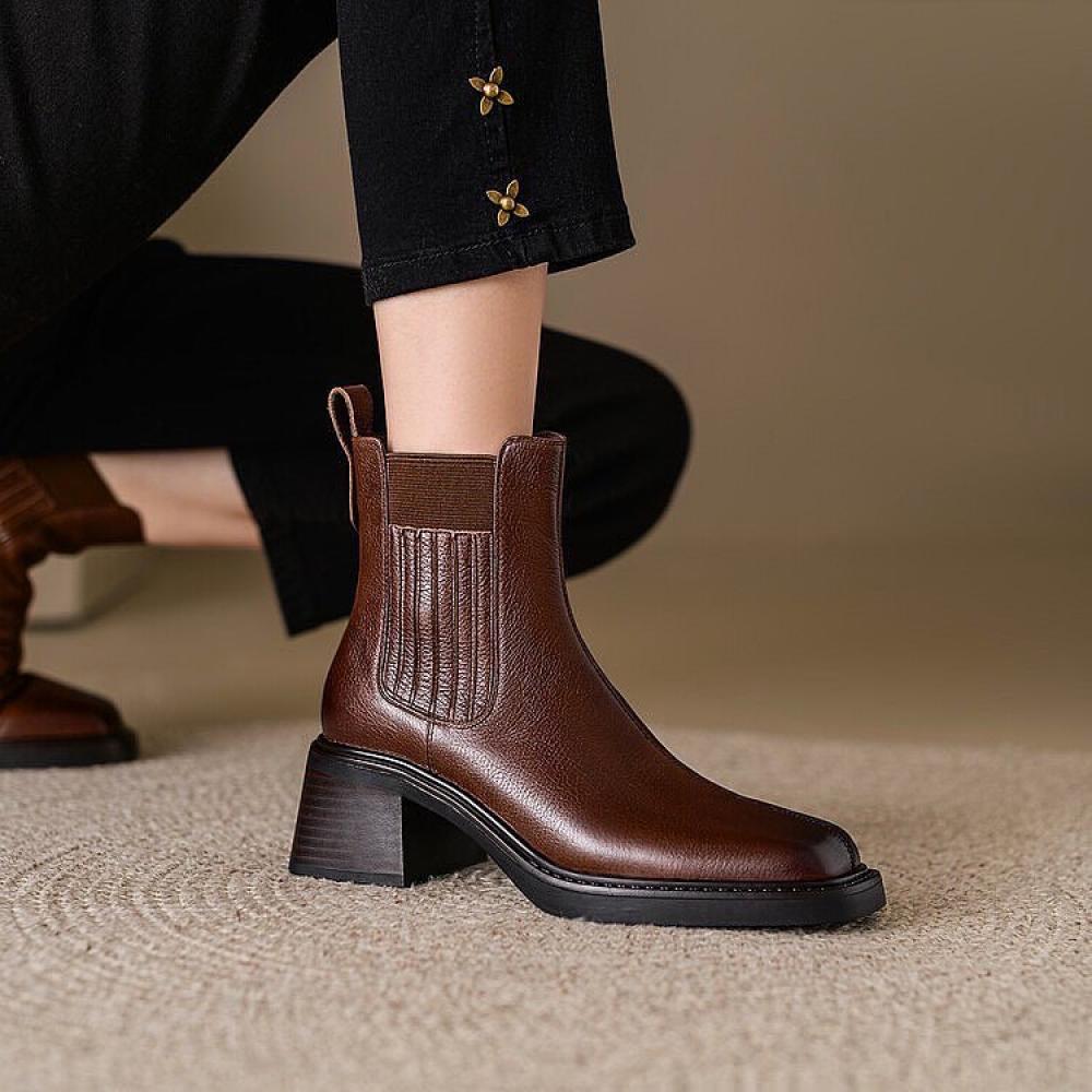 Niche Light Luxury Retro Square Toe Women's Boots