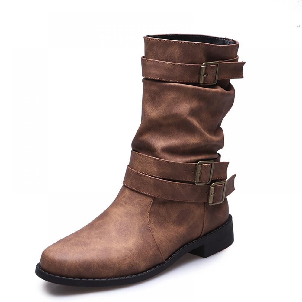 2023 Fall and Winter New Round Toe Flat Smoke Boots  <Three colors> ⏰(New products on sale）