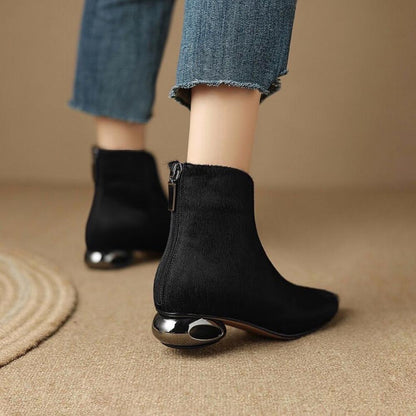 Design Pony Hair Iron Toe Cutout Heel Pointed Toe Boots