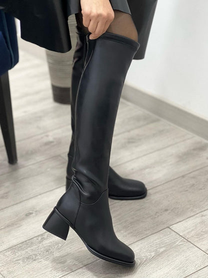 Trendy Side Zipper Leather Boots