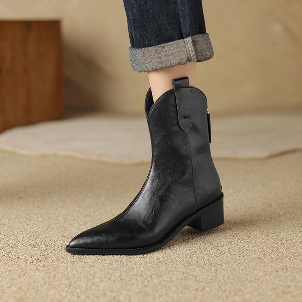 British pointed toe chunky heel simple temperament fashion boots