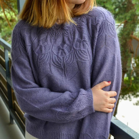 Mauve Knit Floral Textured Sweater