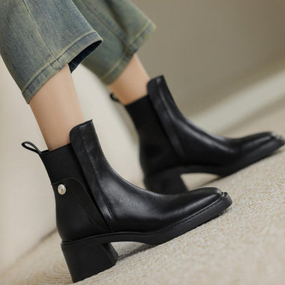 Casual Chunky Heel Square Toe Short Chelsea Boots French Small Short Boots