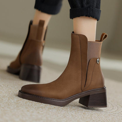 Casual Chunky Heel Square Toe Short Chelsea Boots French Small Short Boots