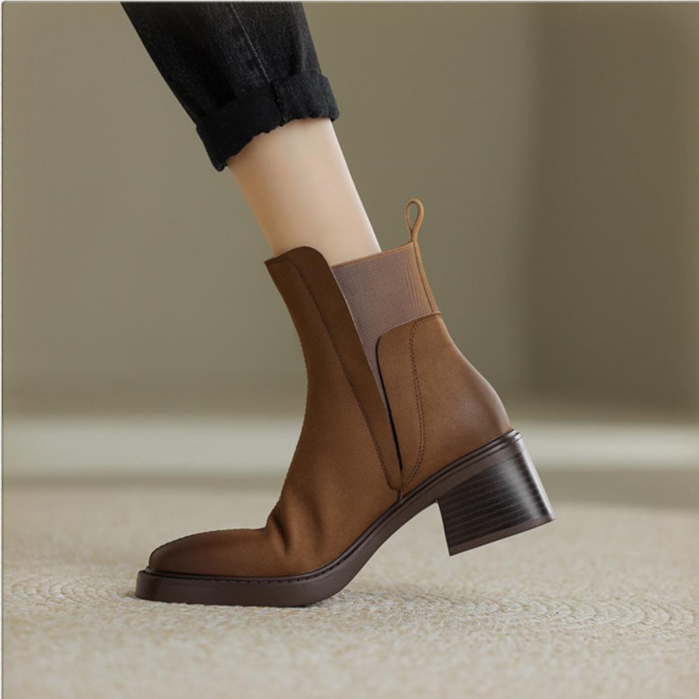 Casual Chunky Heel Square Toe Short Chelsea Boots French Small Short Boots