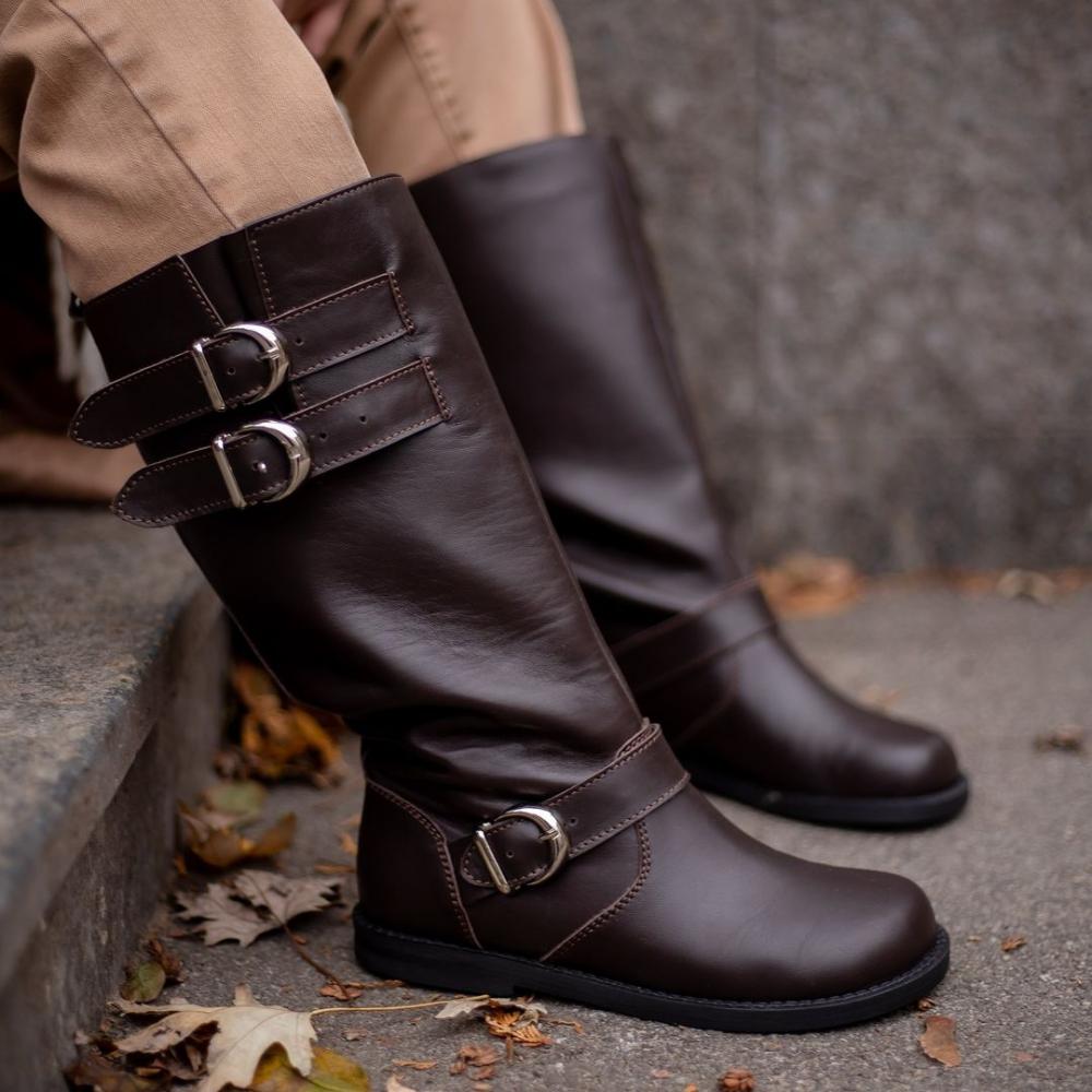 Vintage Carved Flat Round Toe High Top Chelsea Boots