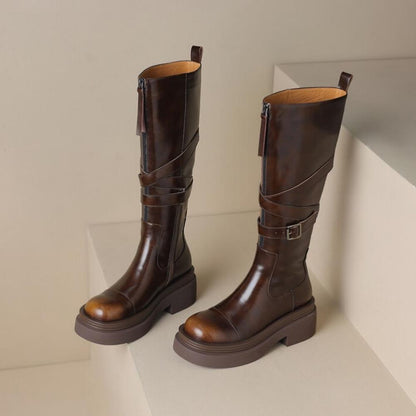 Knee-high boots with multiple buckles and straps in the Mirador style<Two Colors>