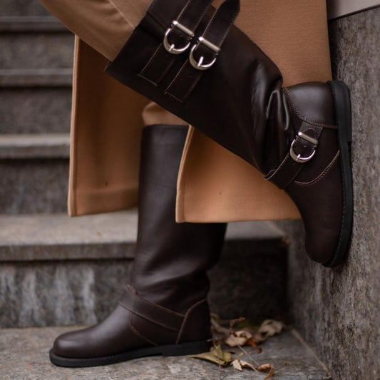 Vintage Carved Flat Round Toe High Top Chelsea Boots