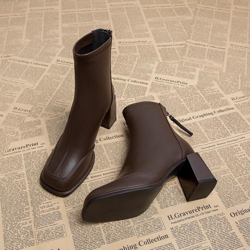 French high-class sense thick heel padded warm high-heeled Martin boots tide<Two Colors>