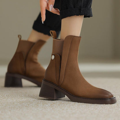 Casual Chunky Heel Square Toe Short Chelsea Boots French Small Short Boots