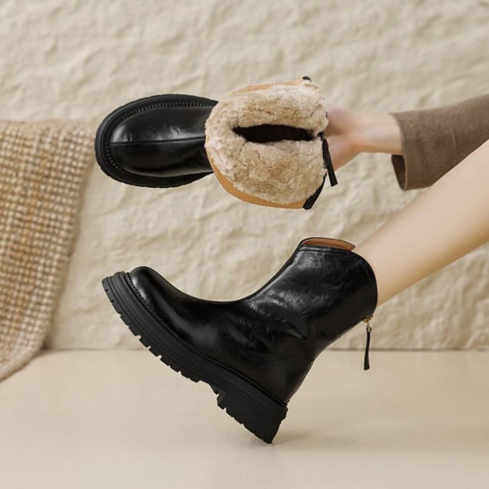 Casual Rabbit Fur Padded Round Toe Thick Boots