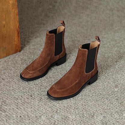 Niche Light Luxury Flat Patchwork Leather Chelsea Boots