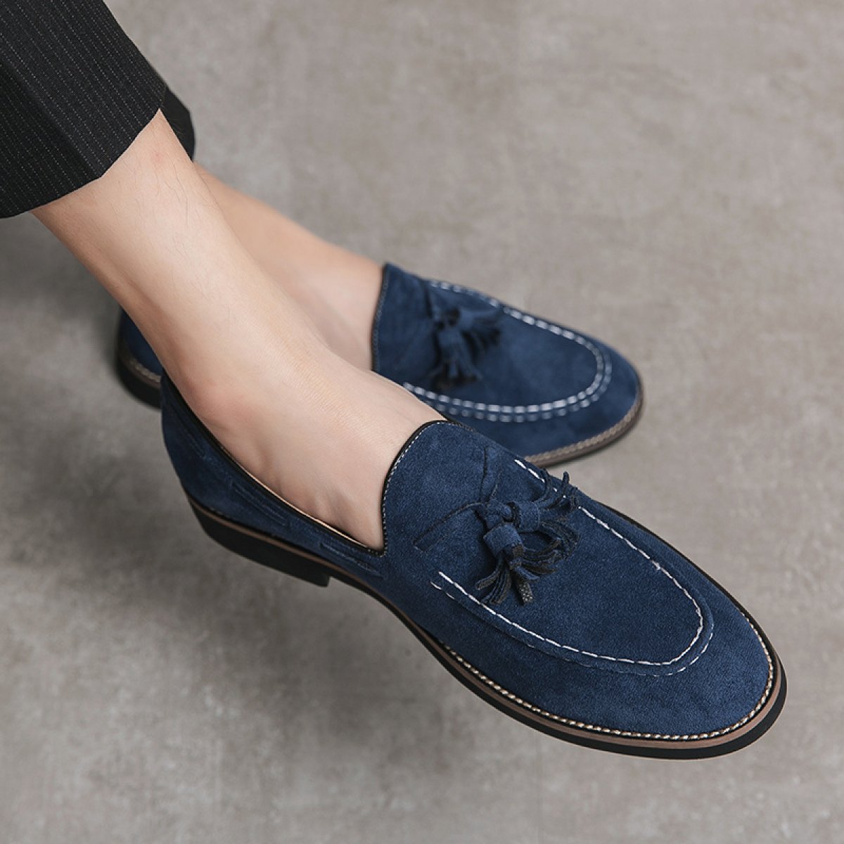 Suede One-Step Fringe Loafers