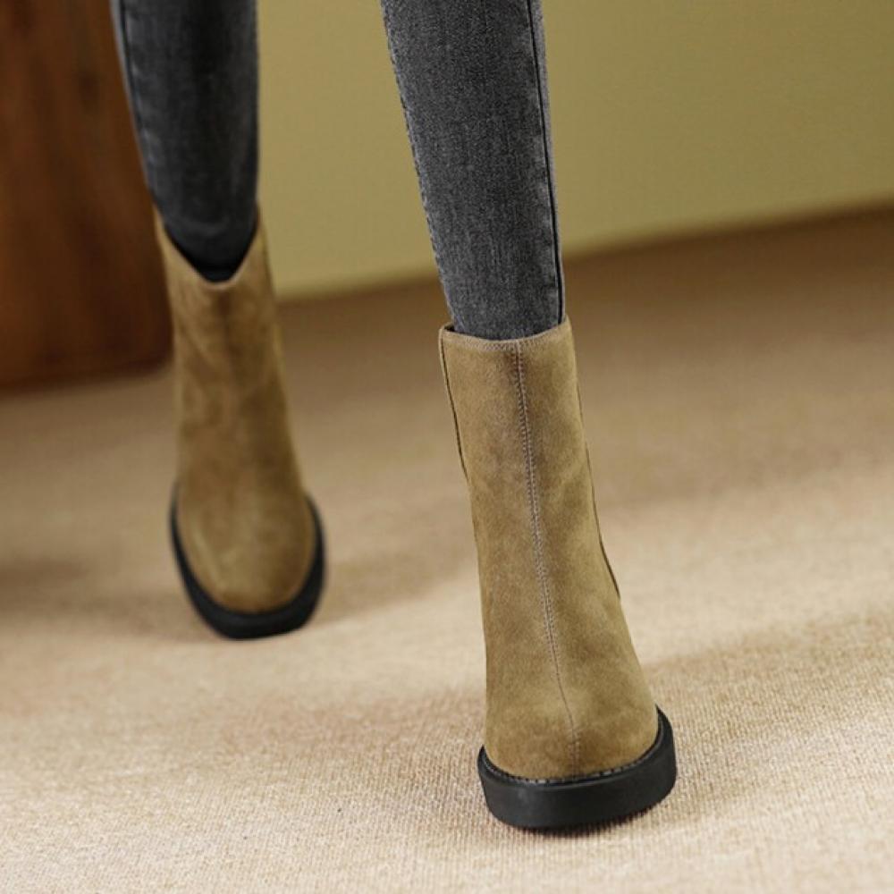 Light Luxury Flip Fur Thick Sole Back Zipper Mid Calf Boots