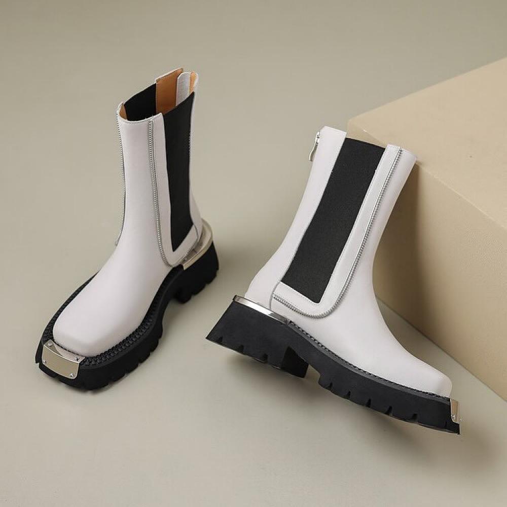 Niche High Top Zipper Embellished Chelsea Boots