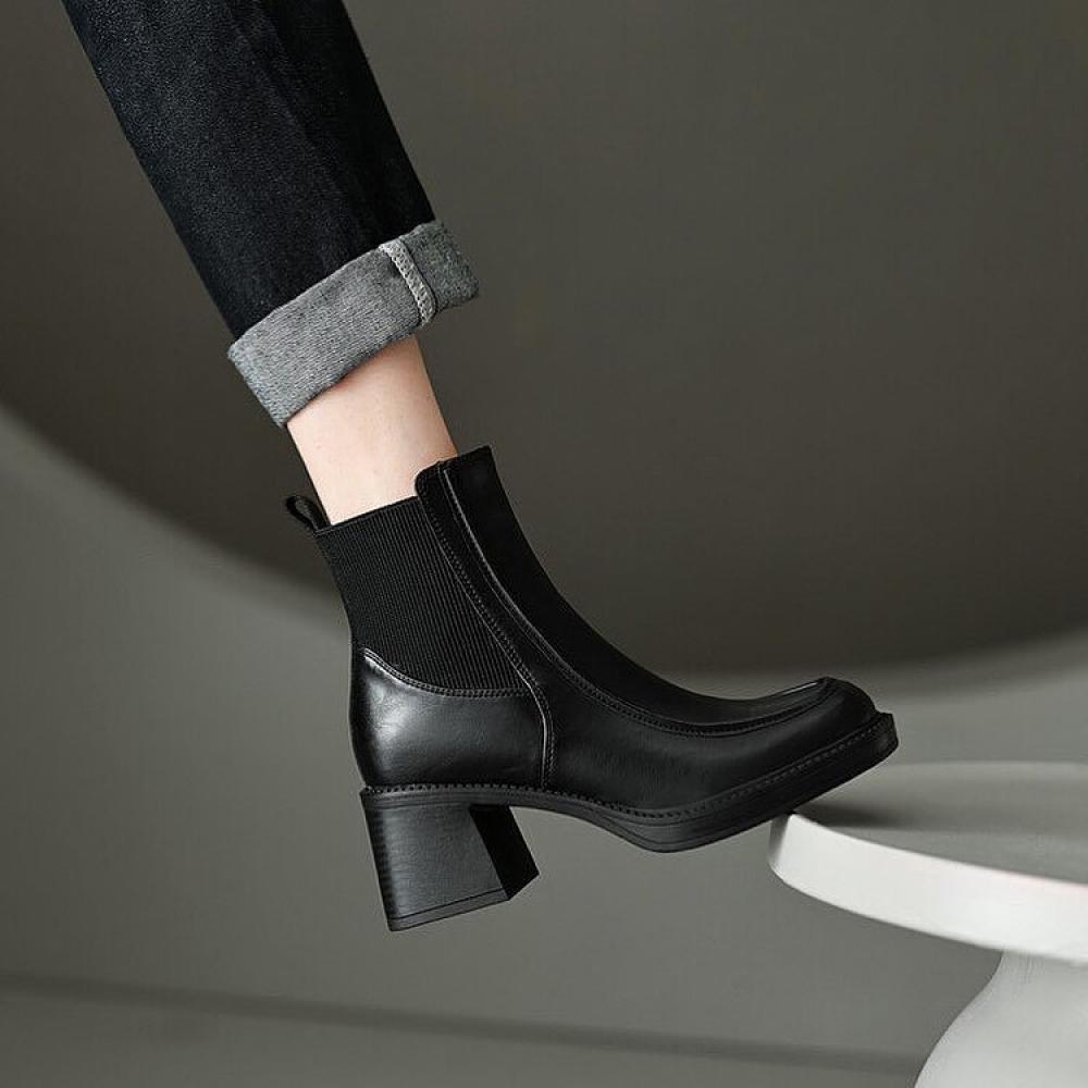 Thick Sole Minimalist Micro Heel Patchwork Boots