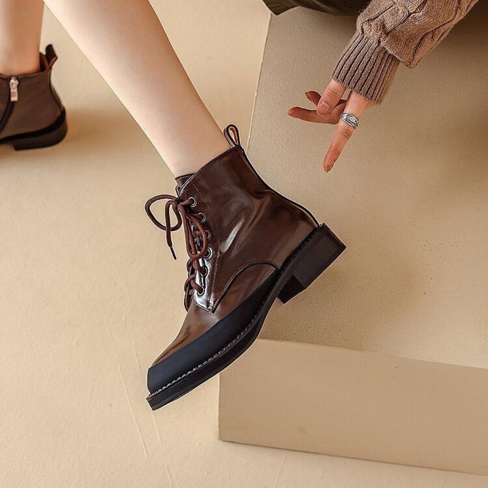 Trendy Patchwork Vamp Side Opening Zipper Lace Up Martin Boots