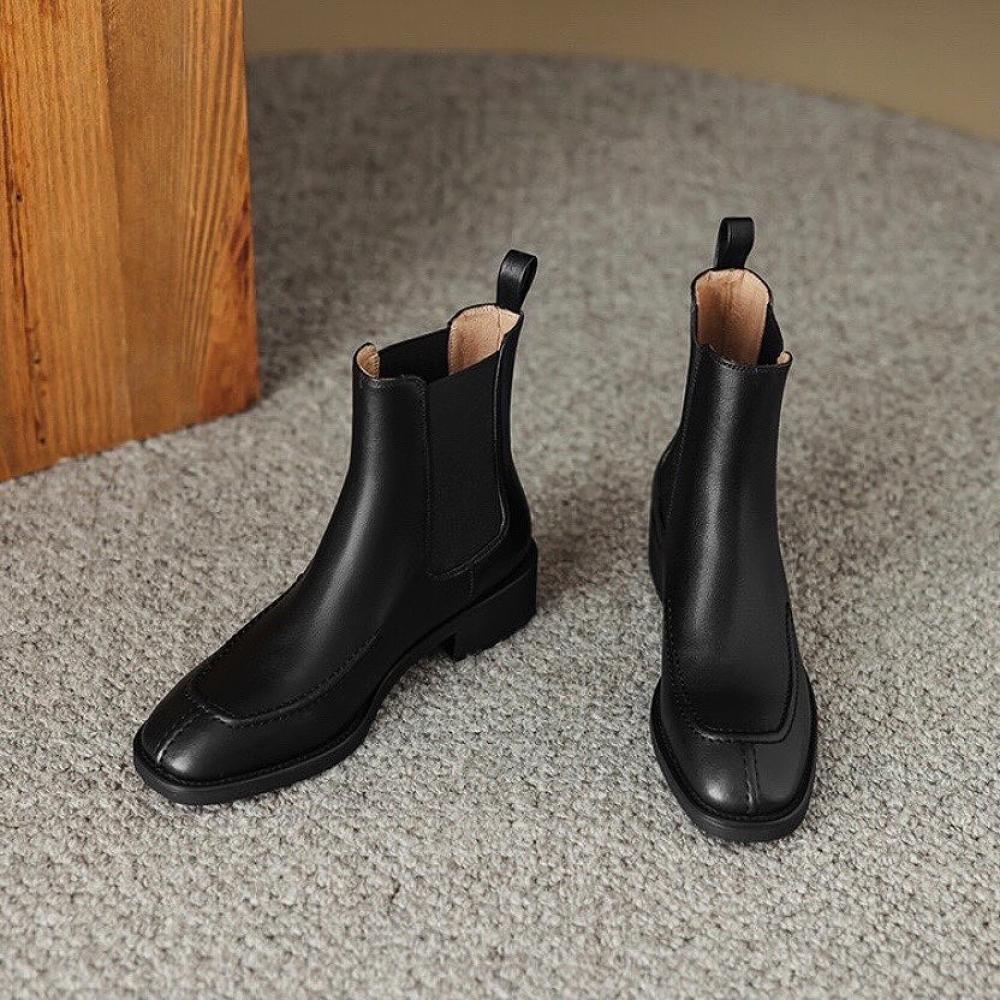 Niche Light Luxury Flat Patchwork Leather Chelsea Boots