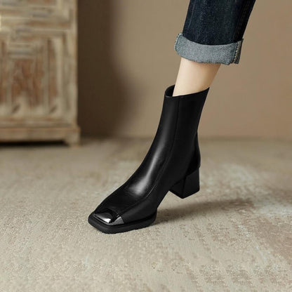 Simple Thick Sole Slightly High Heeled Iron Toe Boots