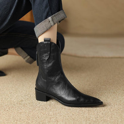 British pointed toe chunky heel simple temperament fashion boots