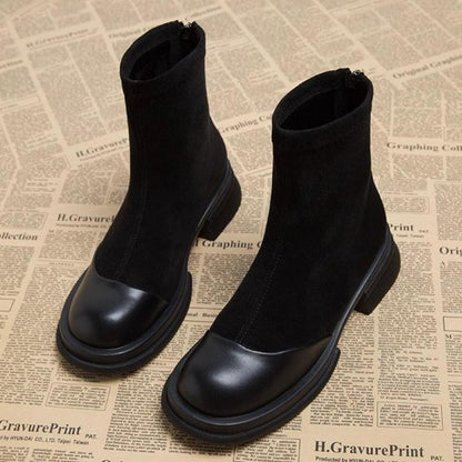 Retro Thick Sole Chunky Heel Short Boots<Three colors>