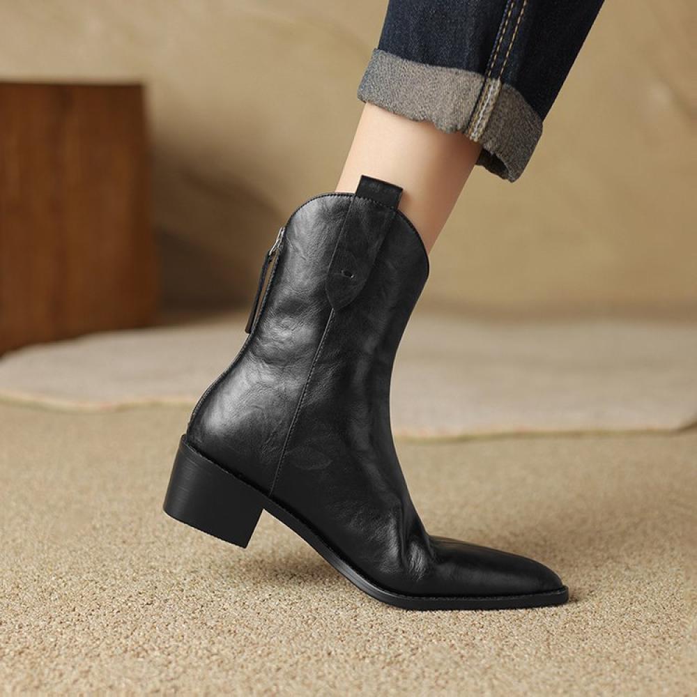 British pointed toe chunky heel simple temperament fashion boots