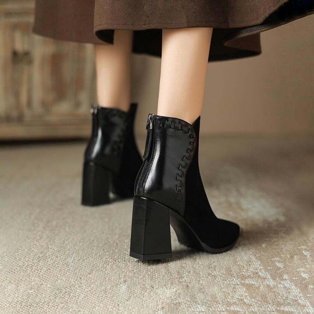 Trendy Patchwork High Heel Pointed Toe Boots <Two colors>