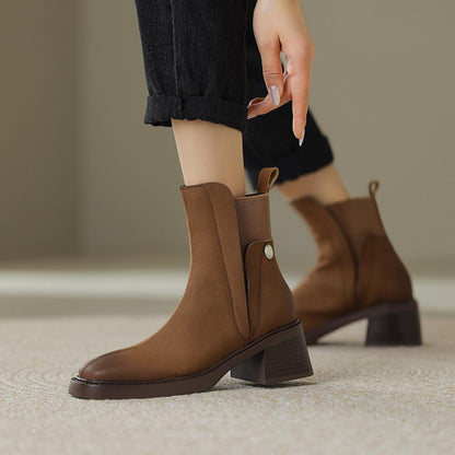 Casual Chunky Heel Square Toe Short Chelsea Boots French Small Short Boots