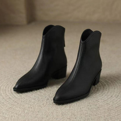 Niche Back Zipper Pointed Toe Chelsea Chunky Heel Fashion Boots<Three colors>