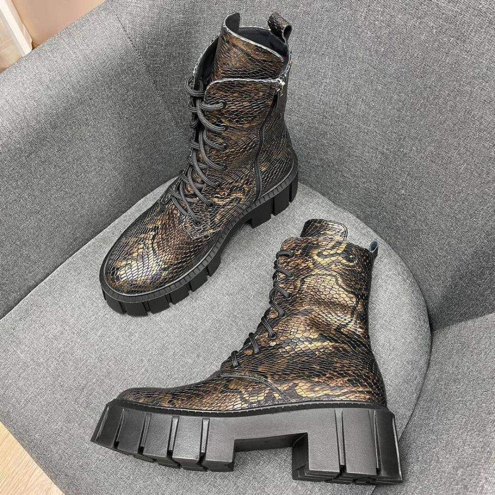 Designer snake print high top boots