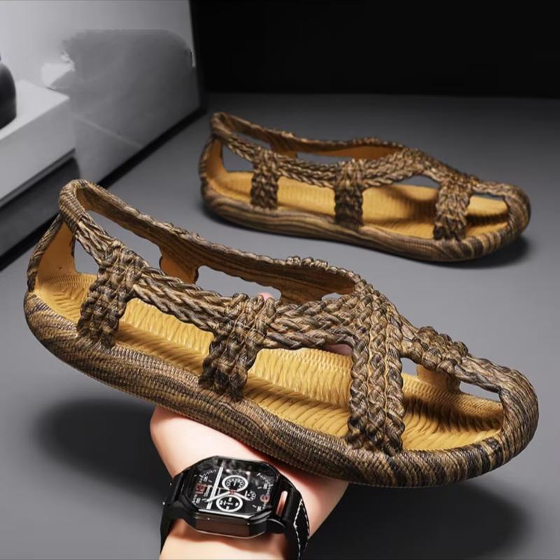 Retro trendy woven breathable men's personalized soft-soled beach sandals