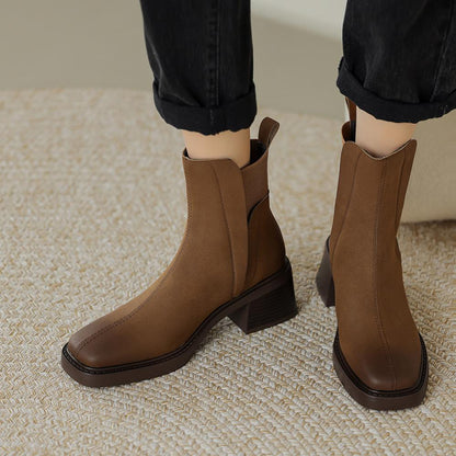 Casual Chunky Heel Square Toe Short Chelsea Boots French Small Short Boots