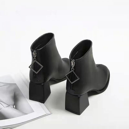 Casual Back Square Zipper Chunky Heel Micro Heels