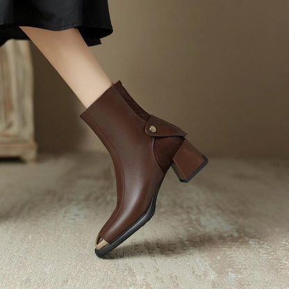 Simple Thick Sole Slightly High Heeled Iron Toe Boots