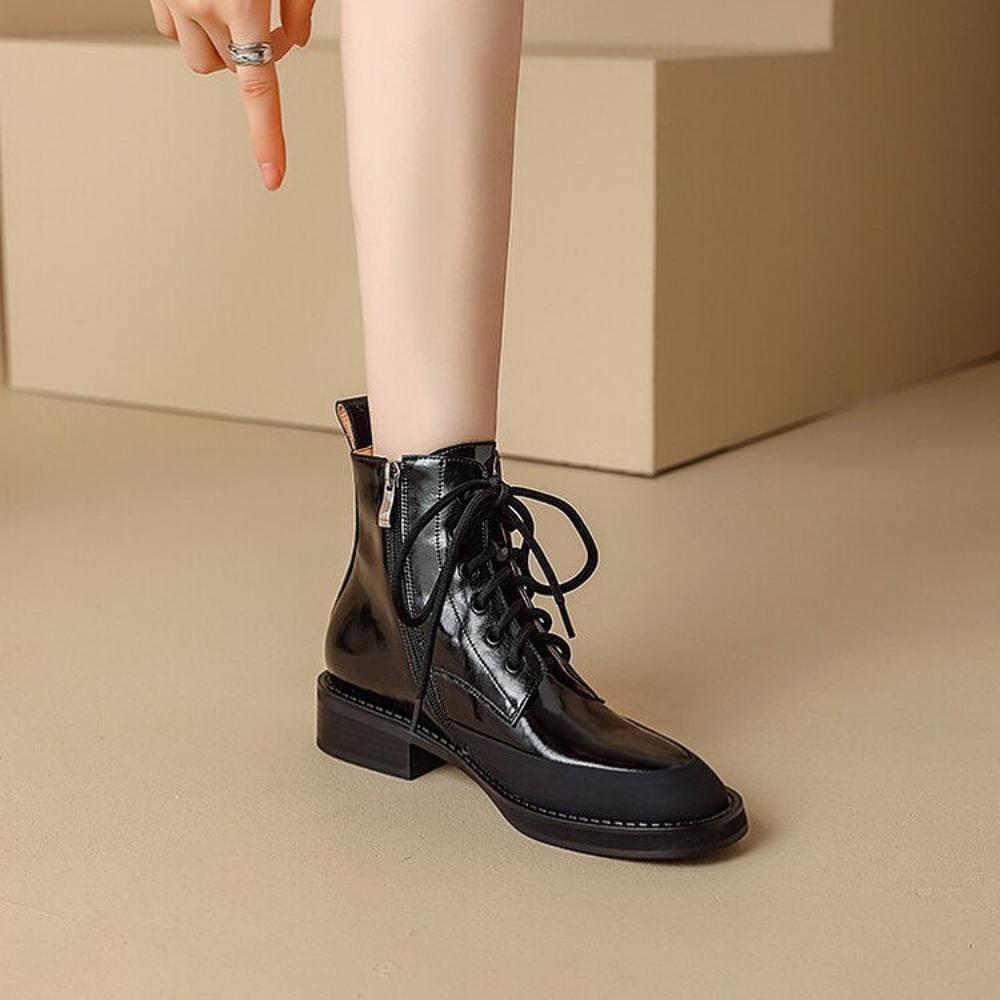 Trendy Patchwork Vamp Side Opening Zipper Lace Up Martin Boots