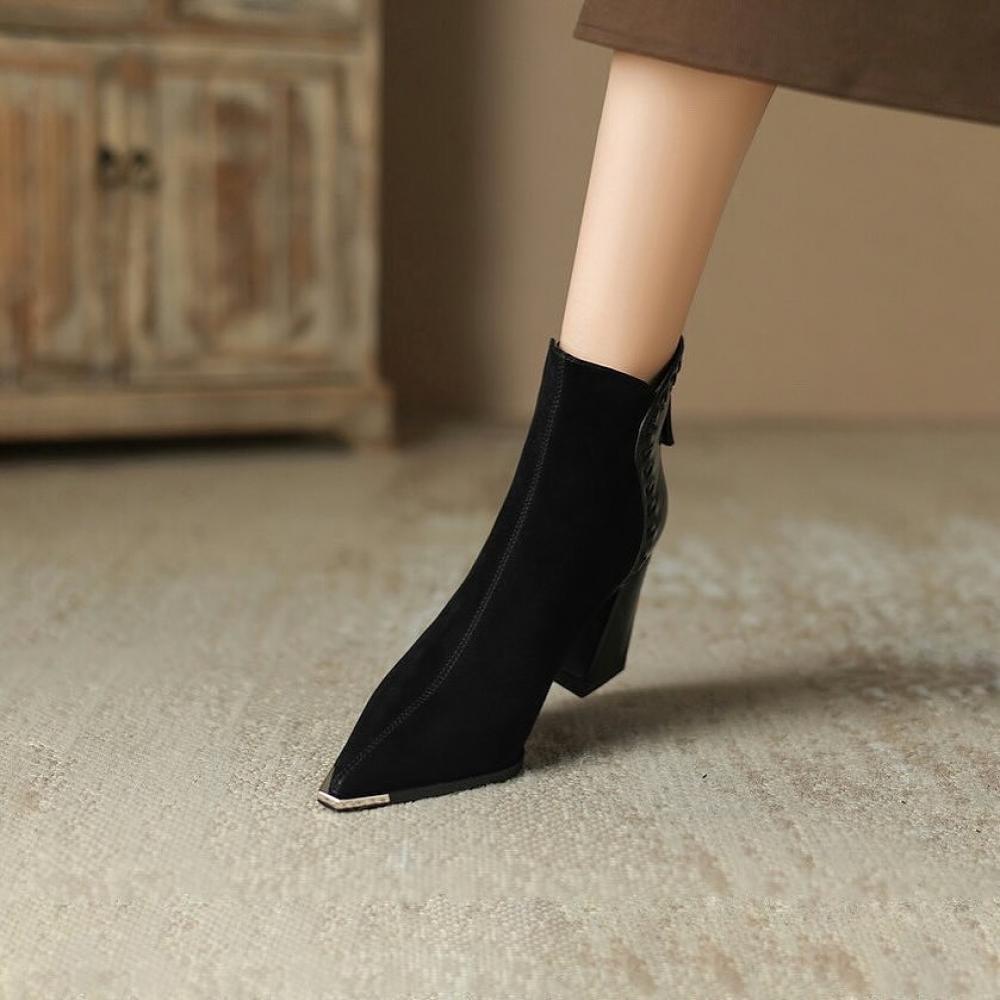 Trendy Patchwork High Heel Pointed Toe Boots <Two colors>