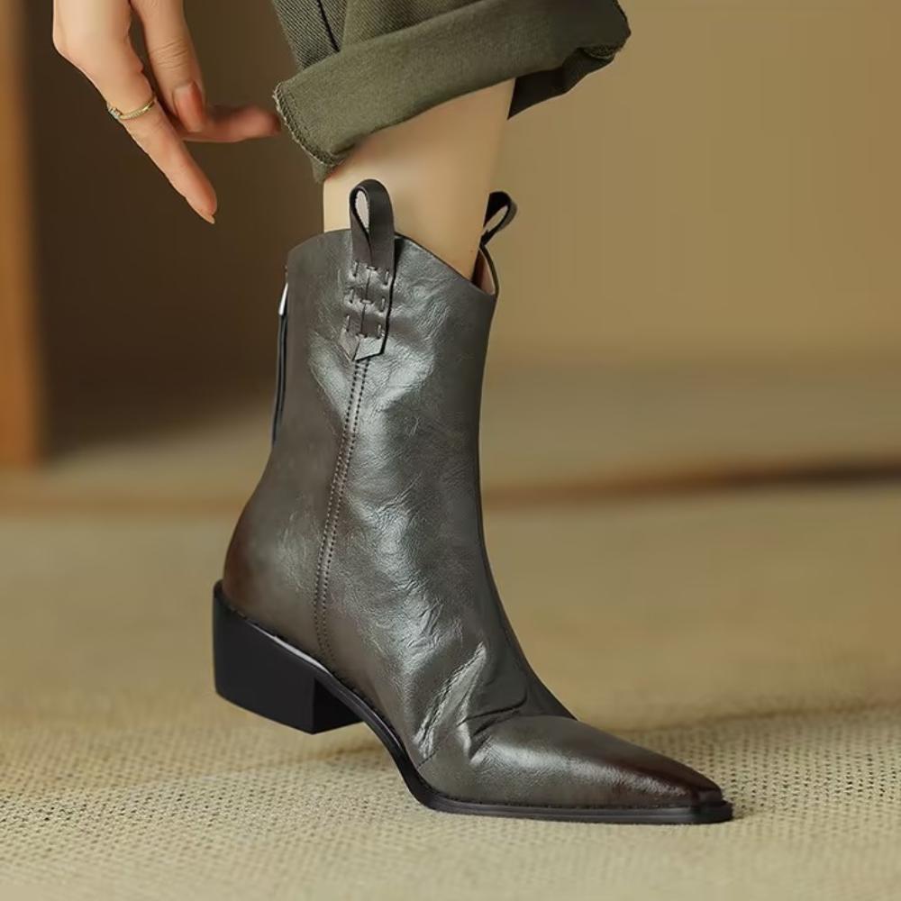 Pioneer Chunky Heel Shiny Leather Rider Boots