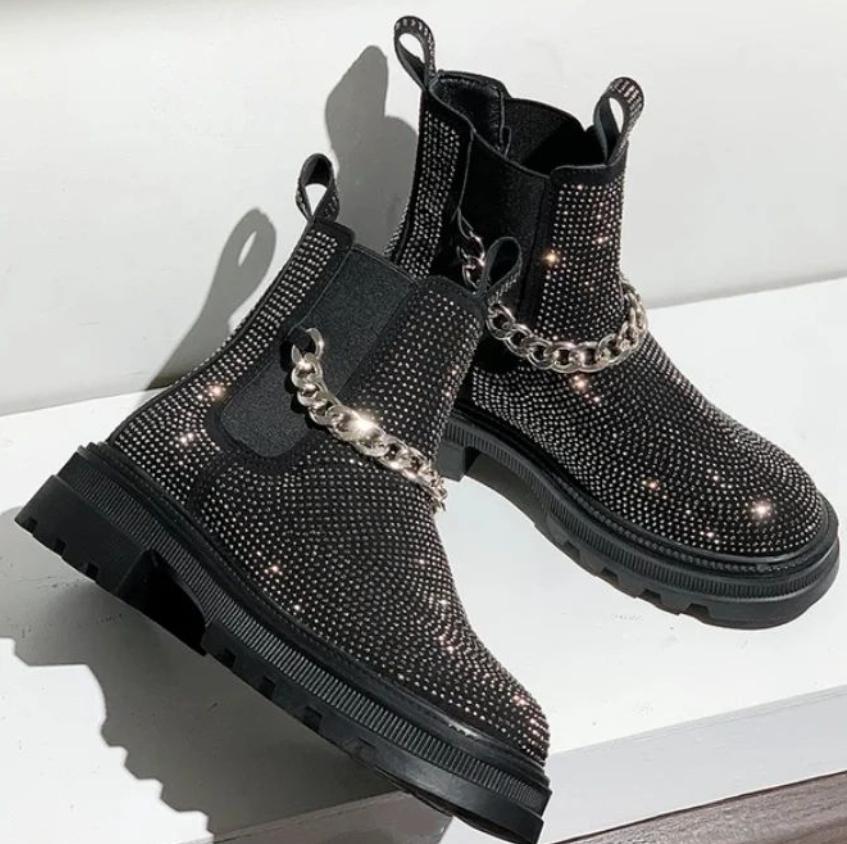 Chic Rhinestone Chelsea Boots