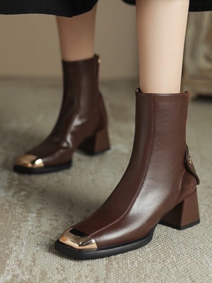 Simple Thick Sole Slightly High Heeled Iron Toe Boots