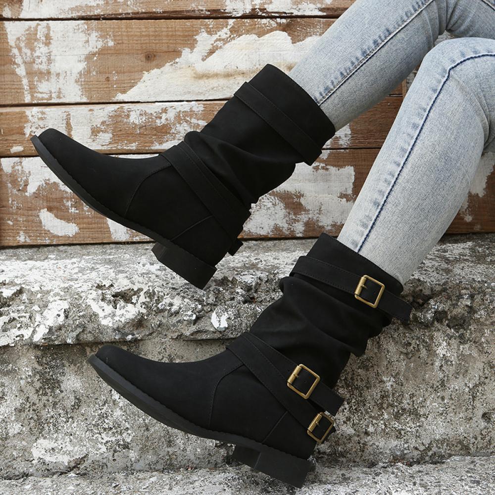 2023 Fall and Winter New Round Toe Flat Smoke Boots  <Three colors> ⏰(New products on sale）