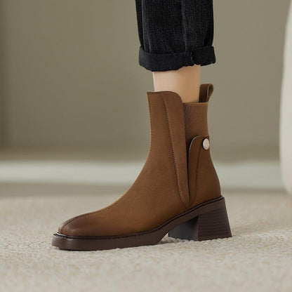 Casual Chunky Heel Square Toe Short Chelsea Boots French Small Short Boots