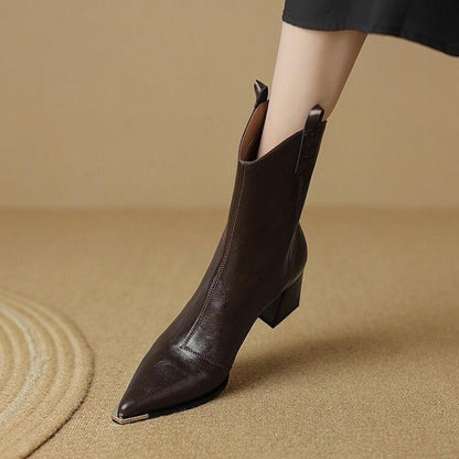 New Pleated Leather Micro Heel Iron Toe Rider Boots