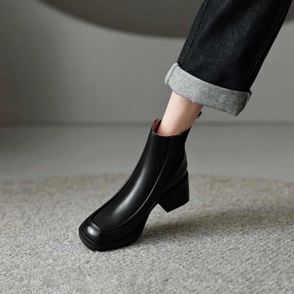 Thick Sole Minimalist Micro Heel Patchwork Boots