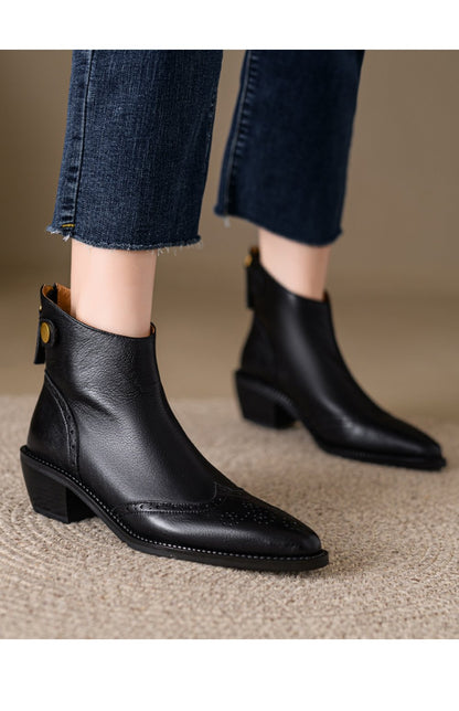 Pointed Toe Chunky Heel Boots French Vintage Brock Women's Boots