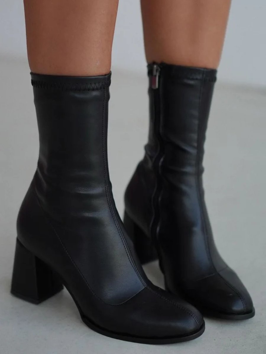 Simple Black Stretch Mid Calf Boots