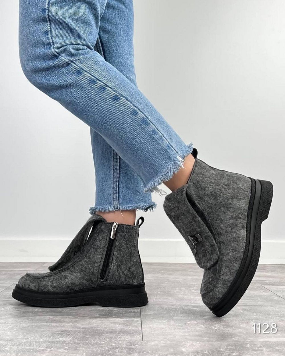 Designer tweed side-opening zipper boots