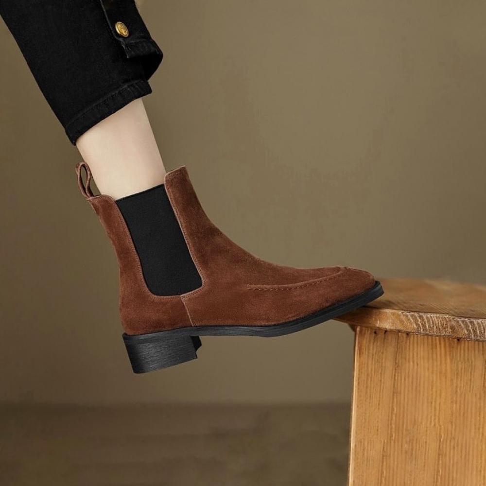 Niche Light Luxury Flat Patchwork Leather Chelsea Boots