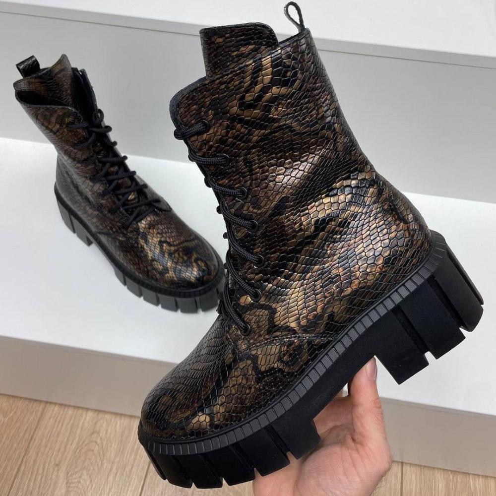 Designer snake print high top boots