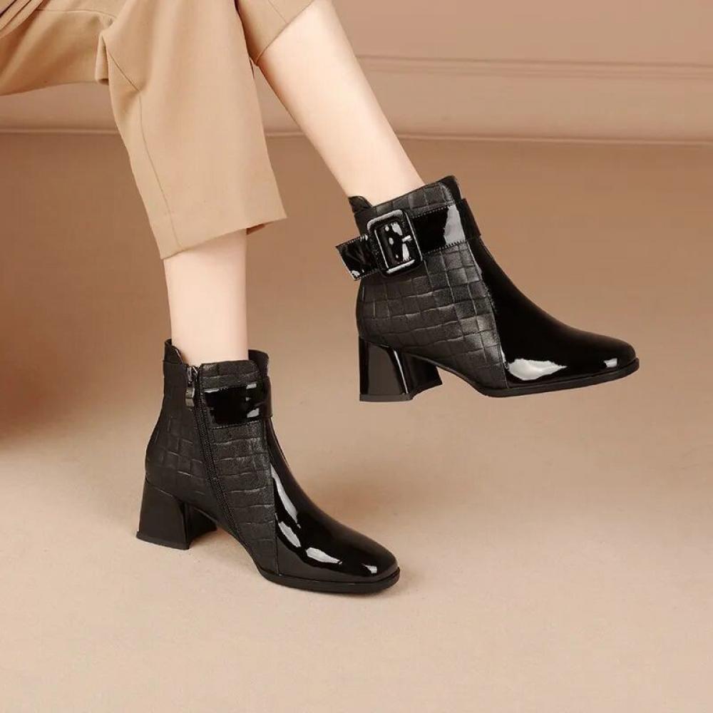 Fashion Boots Chunky Heel Square Toe Short Boots